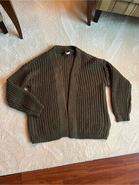 Olive Green Chunky Knit Men's Cardigan Sweater